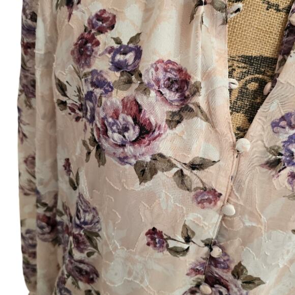 Joie Victorian Floral Print Long Sleeve Burnout Blouse Shirt Size Large New! - Picture 7 of 11